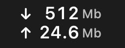 The stacked menu bar item: arrow, auto-scaled value, small unit